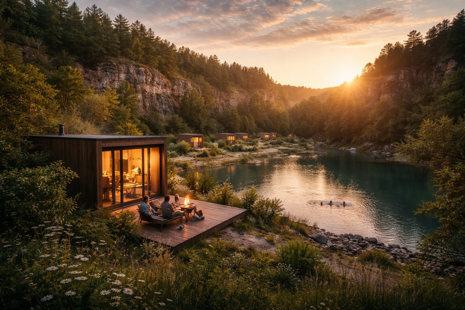 KI-Visualisierung des Blumenberg Nature Wellness Resorts im historischen Steinbruch bei Eichstätt